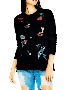 🐕‍🦺GUESS Black Embroidered Patch Crewneck Sweater size L GUC